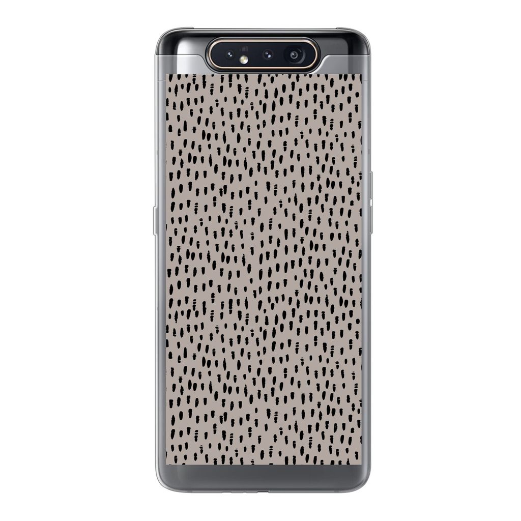 MuchoWow Handyhülle Schutzhülle Hülle für Samsung Galaxy A80 Polka dots - Braun - Schwarz Silikon Softcase Handy Hülle - Schutzdeckel