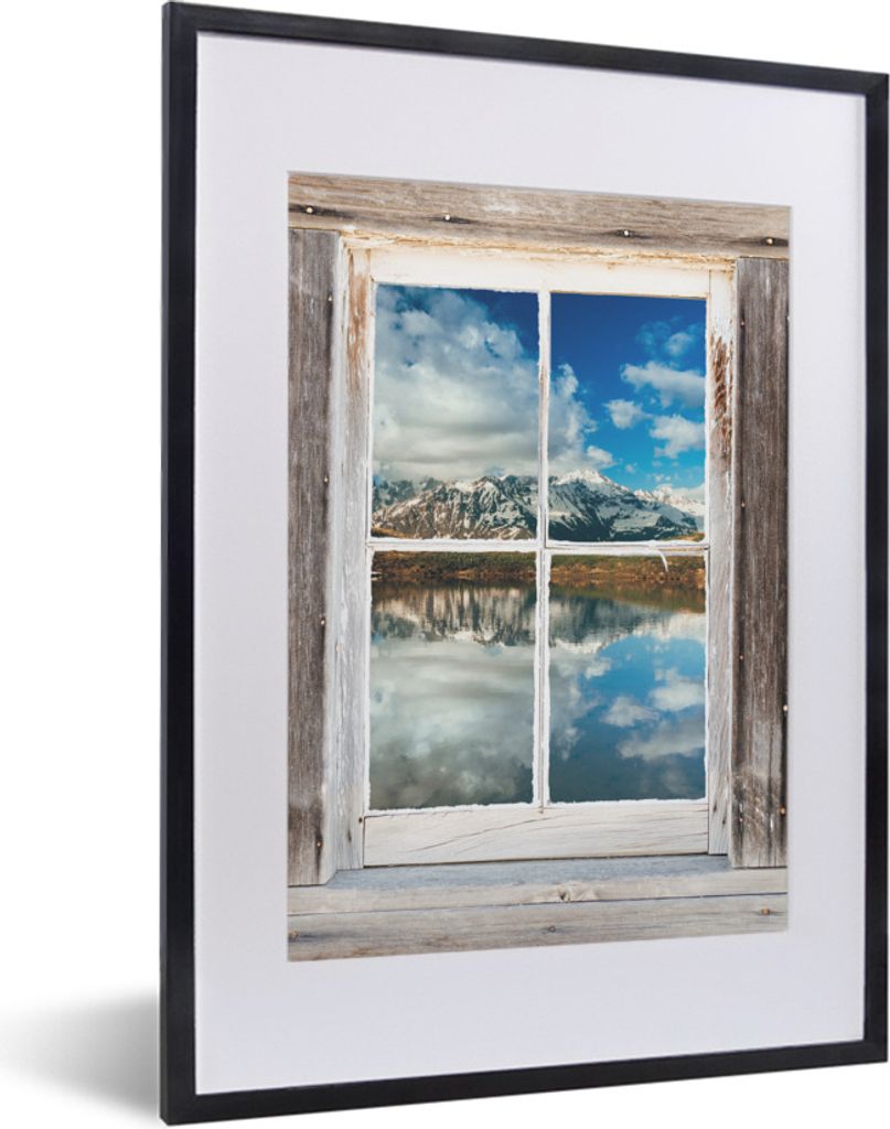 MuchoWow Gerahmtes Poster Durchsichtig - Holz - Berg 30x40 cm - Poster mit Schwarzem Bilderrahmen Wandposter Rahmen Foto Bilder - Wandposter Schl...