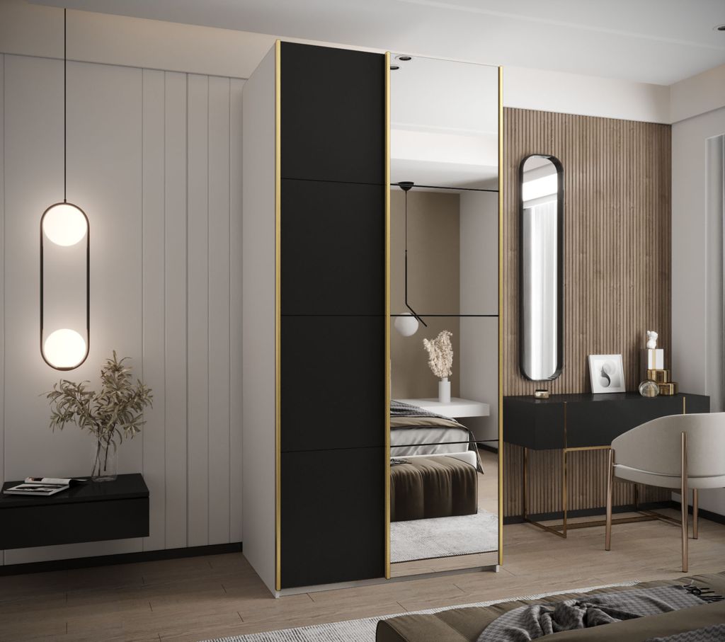 Zweitüriger Kleiderschrank SAMARA 3 – 110 cm, weiß/schwarz/gold