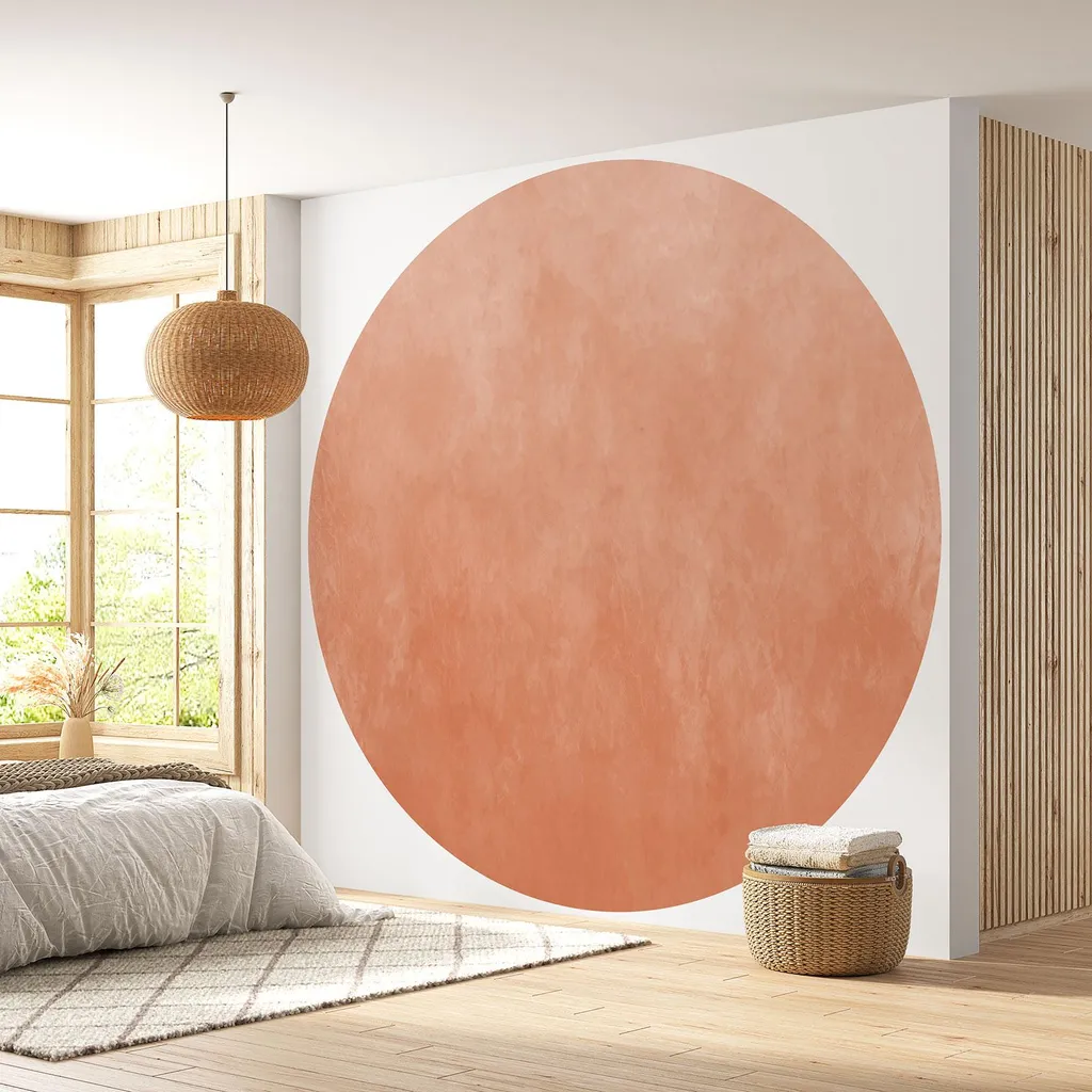 Papier peint rond lessivable 170gr Lumaléa coloris saumon orangé 90cm