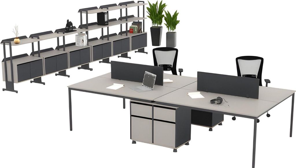 Graues Büro-Set Designer Garnitur Schreibtisch Sideboard Couchtisch
