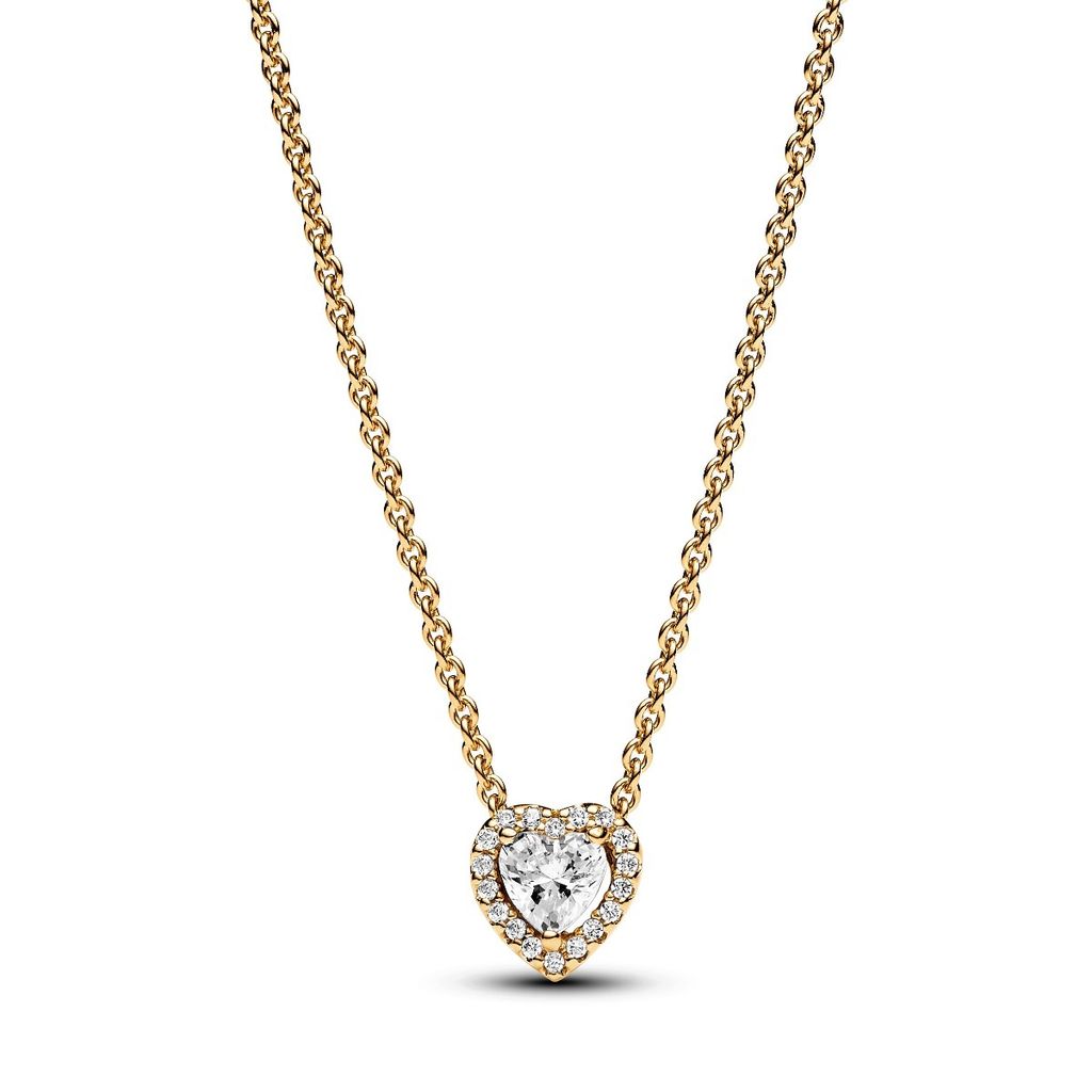 PANDORA Damenkette mit Halo Herzanhänger, Zirkonia, IP Gold Produktbild 