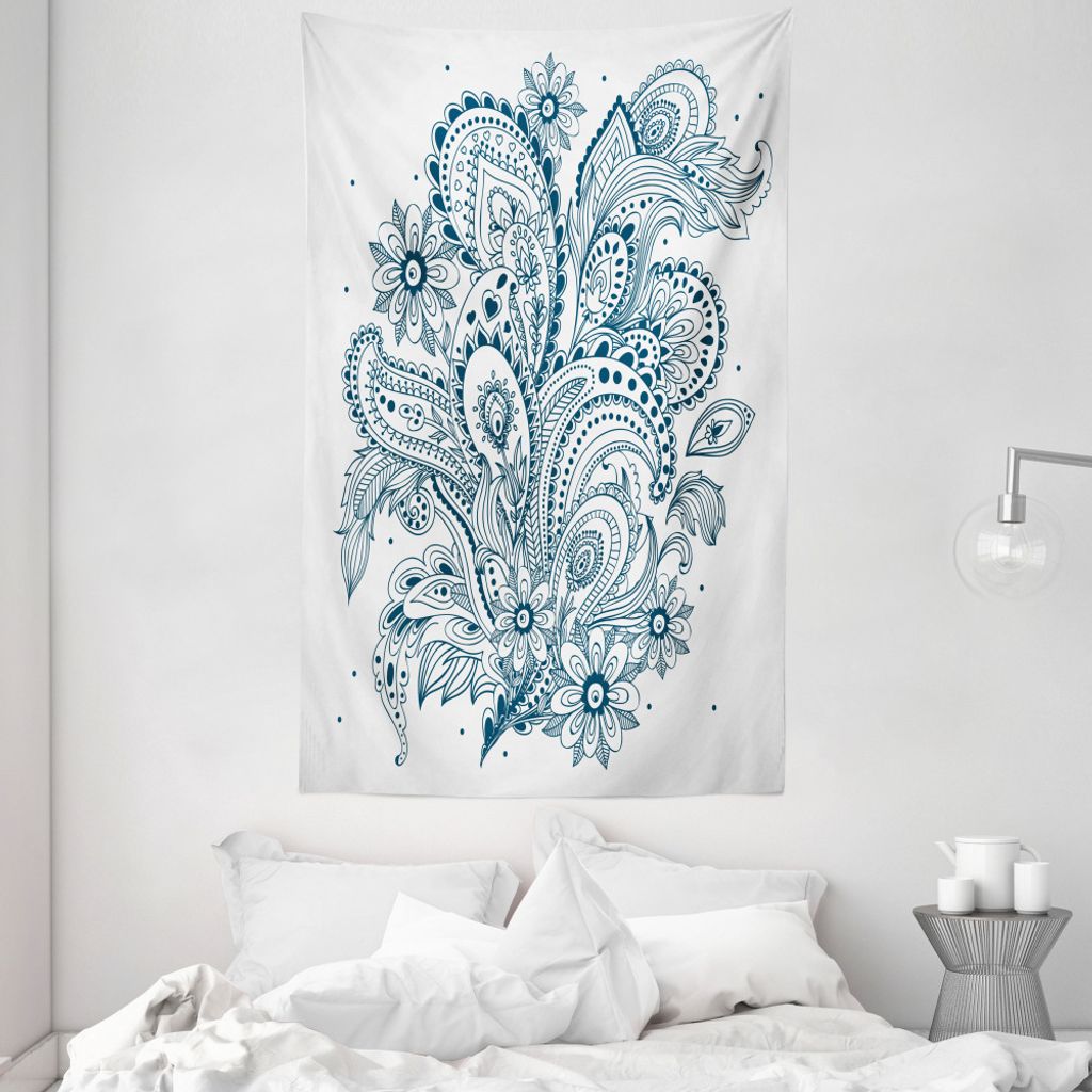 ABAKUHAUS Henna Wandteppich und Tagesdecke, Aufwändige Blumenblatt-Arrangement aus Weiches Mikrofaser Stoff Waschbar ohne Verblassen Digitaldruck,...