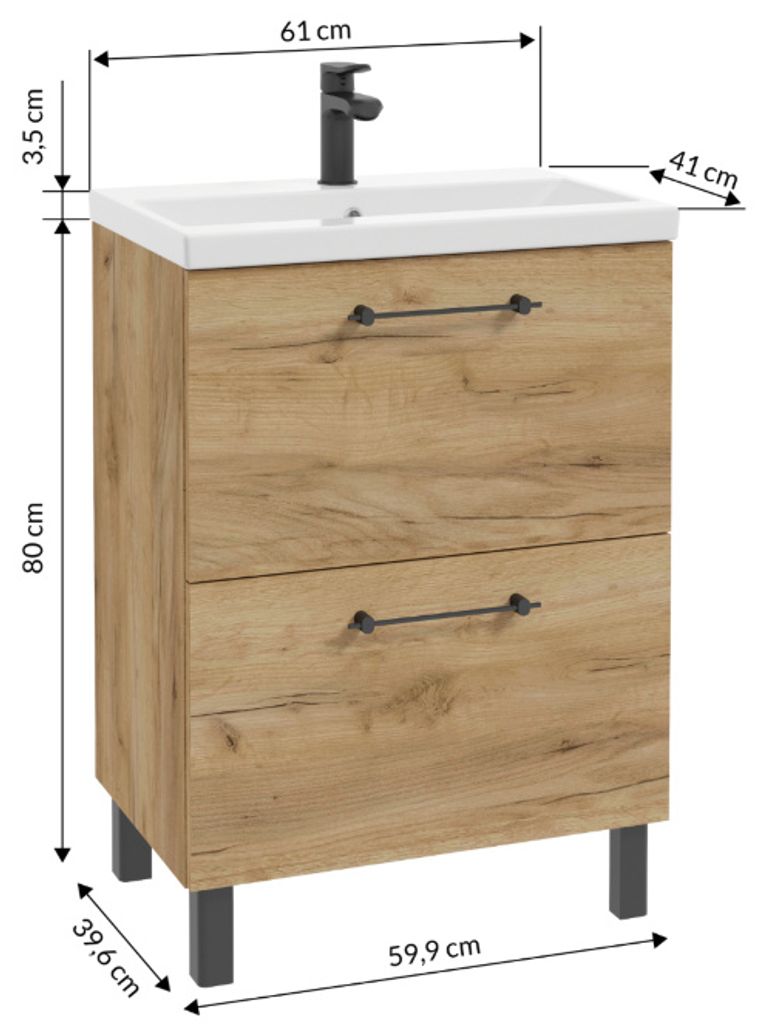 Mobile lavabo DomoDomo 60x80 cm con lavabo - mobile bagno Immagine del prodotto 