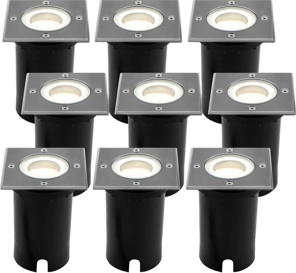Ledvion 9er Pack Bodeneinbauleuchte, Quadratische LED Einbaustrahler, Edelstahl, IP67, 5 Watt, 4000 Kelvin, 1m Kabel, GU10, LED Einbaustrahler Auss...