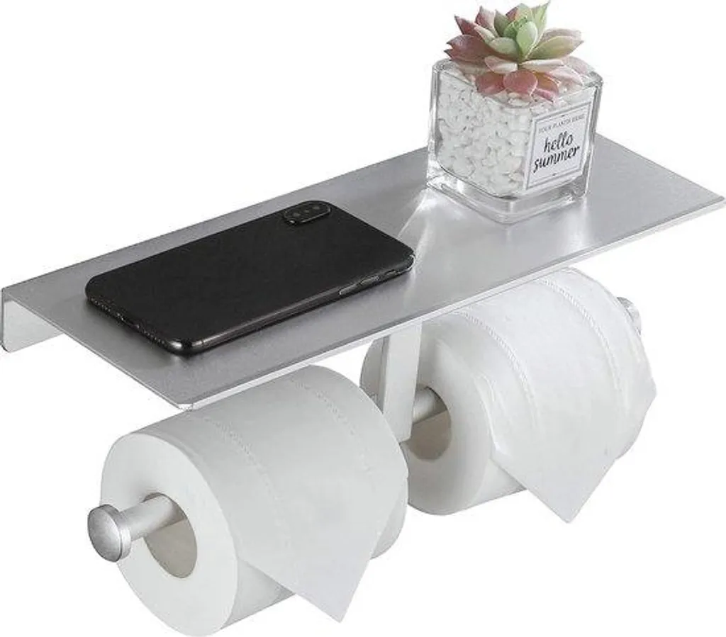 Double Support Papier Toilette Mural Idéal pour Famille en Argenté