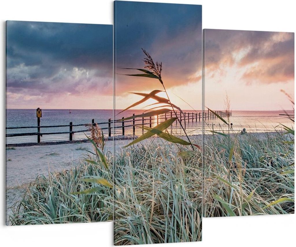 Bild auf Leinwand - Leinwandbild - 3 Teile - Strand Gras Horizont - 130x100cm - Wand Bild - Wanddeko - Wandbilder - Leinwanddruck - Bilder - Wandde...