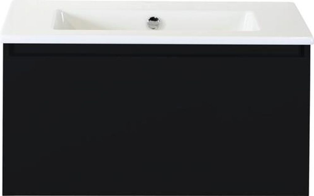 Badmöbelset 2-teilig Einzelbadmöbel Sanox Frozen BxHxT 81 x 42 x 46 cm Frontfarbe schwarz matt mit Waschtisch Keramik we