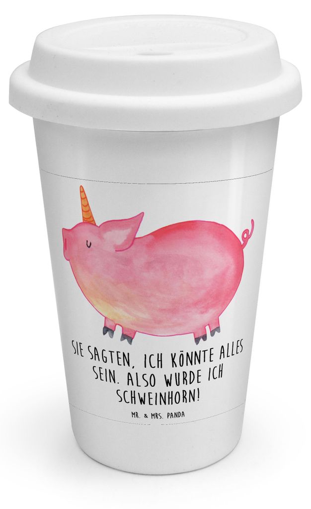 Mr. & Mrs. Panda ToGo Kaffeebecher Einhorn Schwein - Weiß - Geschenk, Spruch, To Go Becher, Bauer, Party, Englisch, Isolierbecher, Unicorn, Thermo...