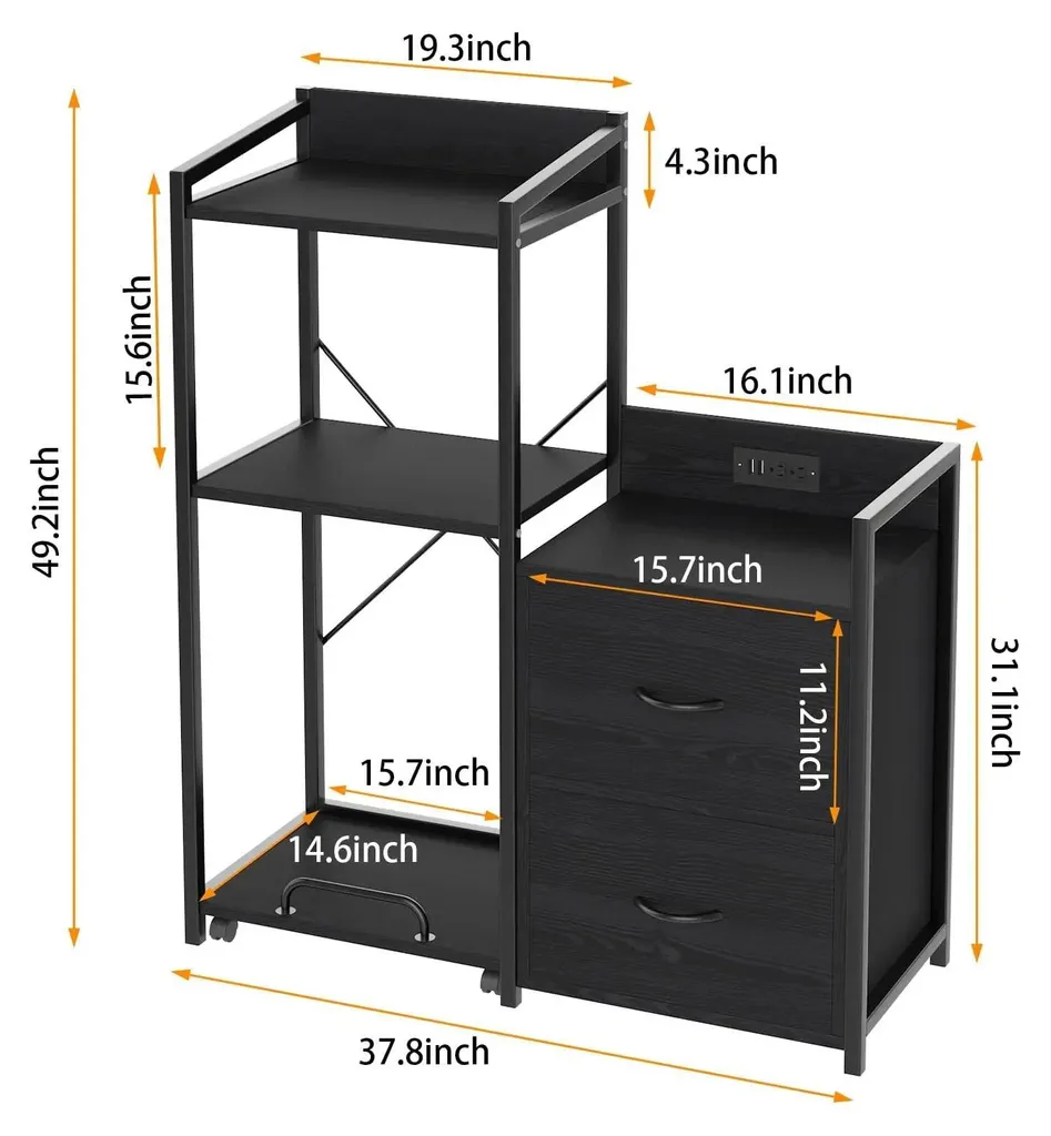 Armoire de rangement de bureau avec station de recharge - Noir métal 120cm
