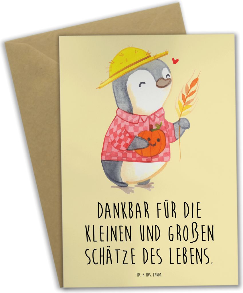 Mr. & Mrs. Panda babykarte Erntedankfest Schätze - Gelb Pastell - Geschenk, Herbst, Dankbarkeit, osterkarten, Grußkarte, kommunionskarte, Familie...