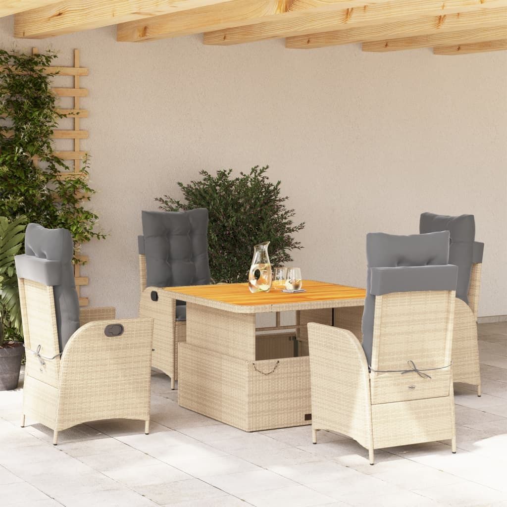 "Rabatt" 5-tlg. Garten-Essgruppe - mit tishe & Stuhl - mit Kissen Beige Poly Rattan - Lounge-Dining set CC10801