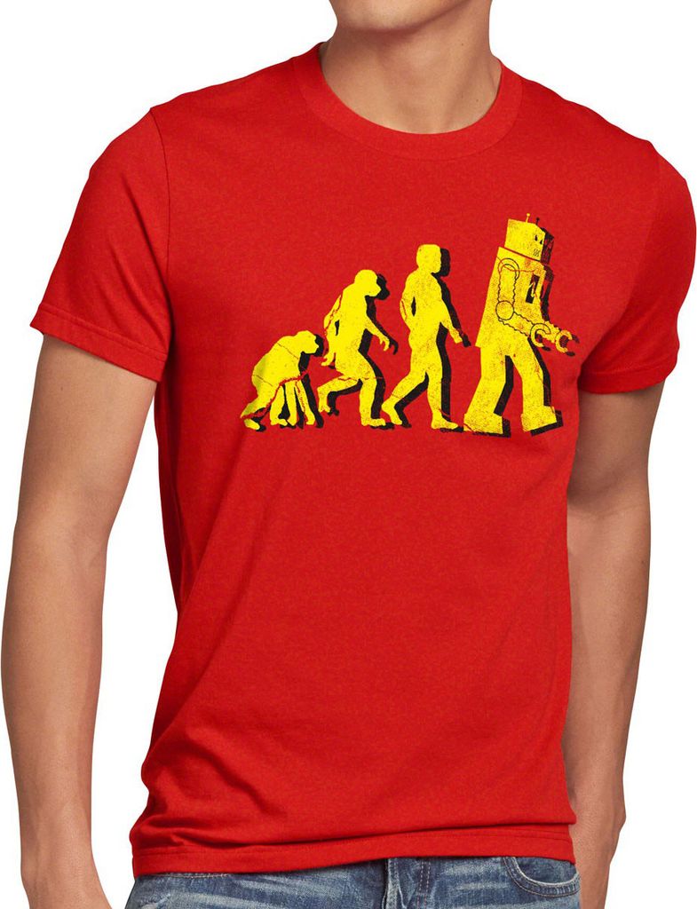 style3 Roboter Evolution Herren T-Shirt sheldon, Größe:4XL, Farbe:Rot