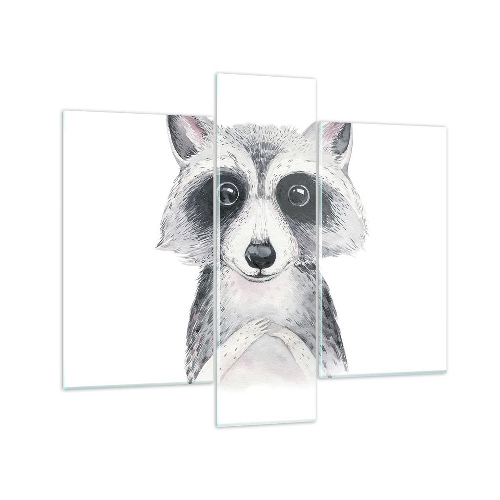 Bilder auf glas - 3 Teile - Waschbär Bild Kinder - 95x80cm - Glasbilder - Wandbilder - Bilder - zum Aufhängen bereit - Wanddekoration aus Glas - ...