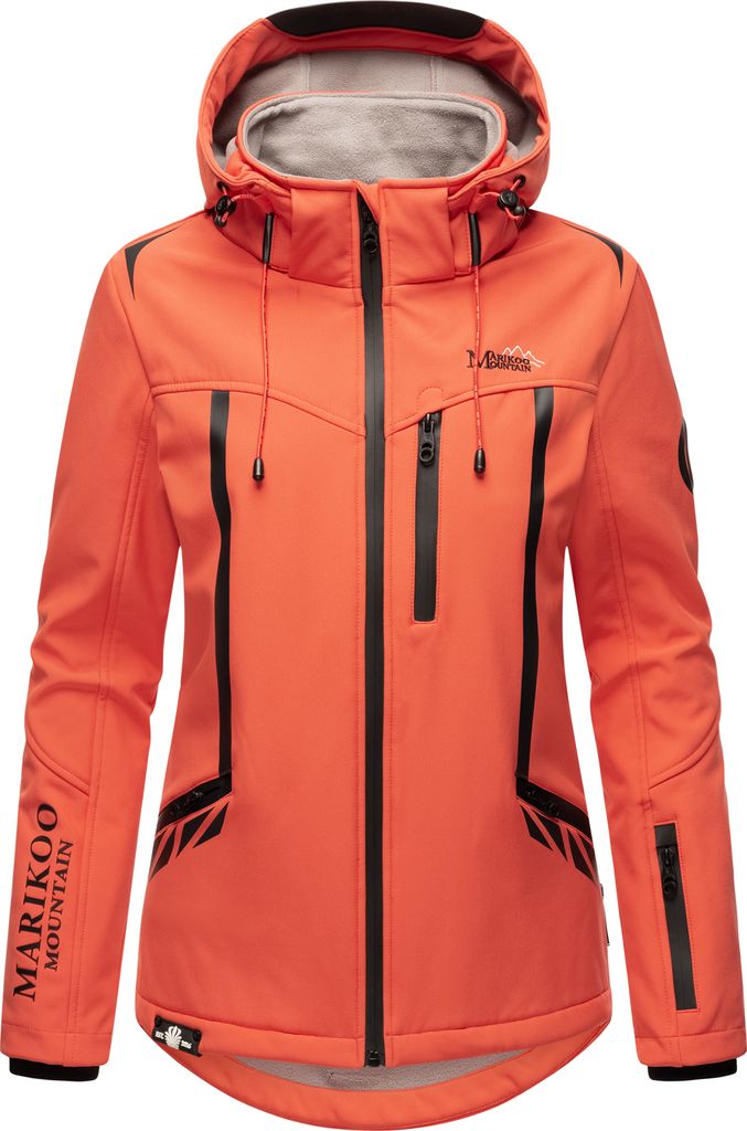 Marikoo Damen Softshell Jacke Outdoor Übergangs Funktions Regenjacke mit Kapuze MOUNT-CHO-OYU Coral Gr. 36 - S