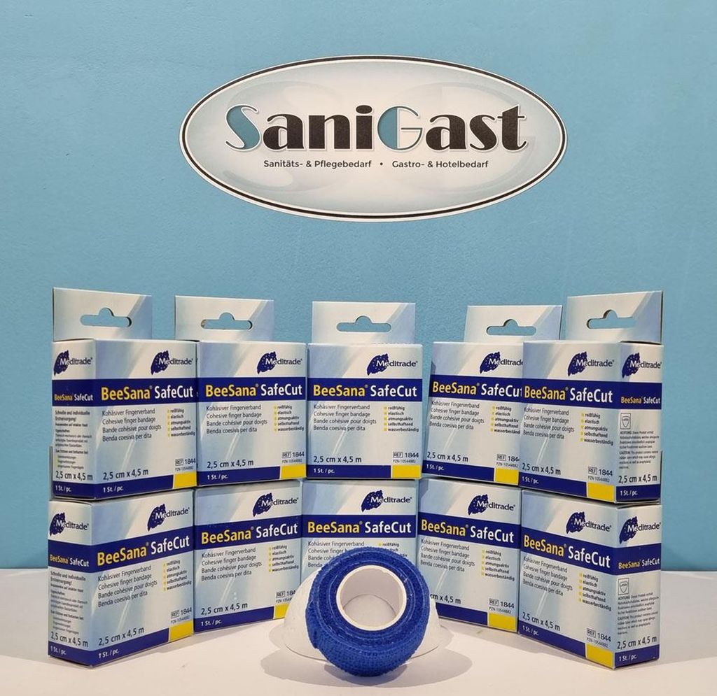 10 Beesana Safecut - Fingerverband - Pflaster - blau - 2,5 cm x 4,5 m