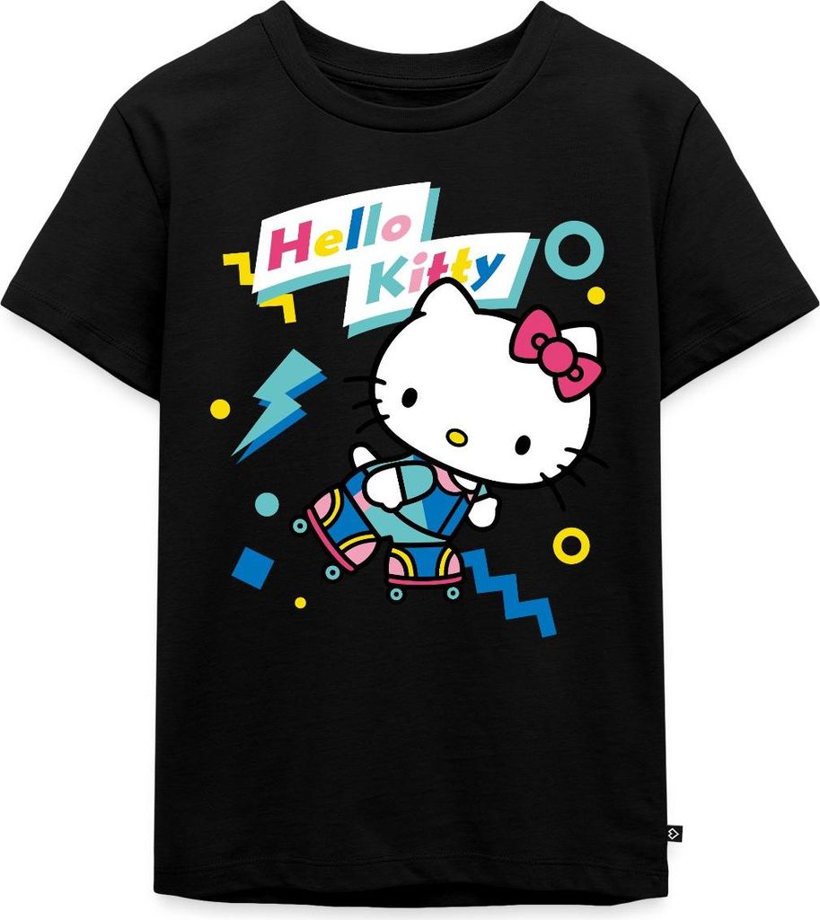 Spreadshirt Hello Kitty 90er Stil Mit Rollschuhen Kinder Premium T-Shirt, 122/128 (6 Jahre), Schwarz