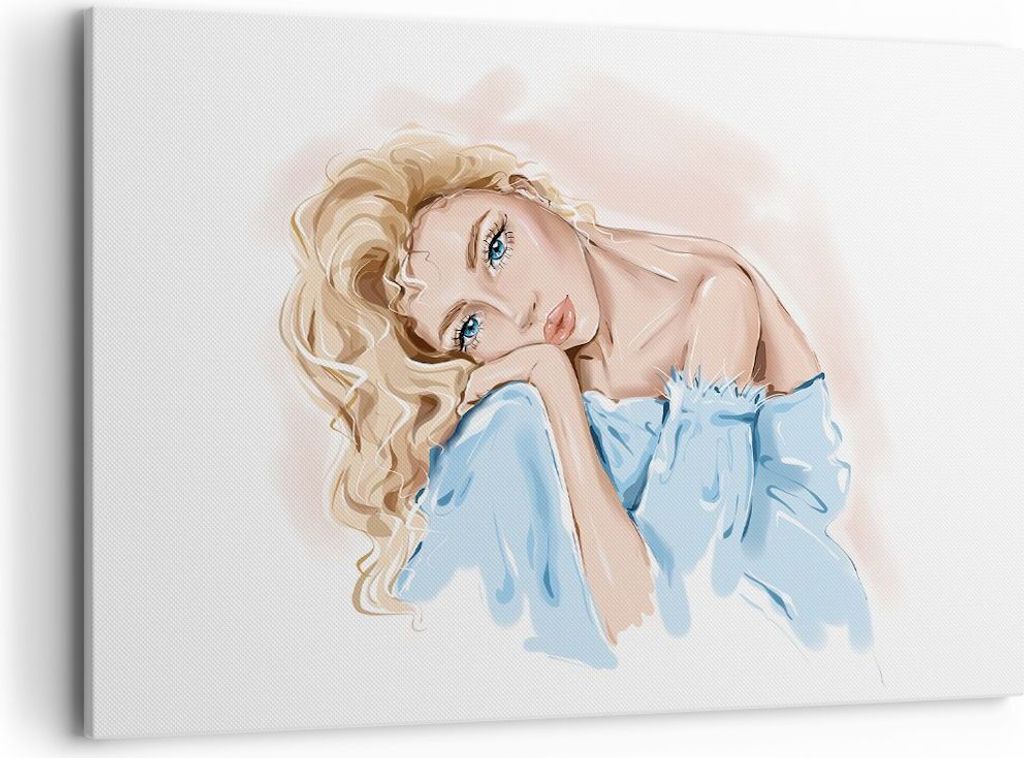 Bild auf Leinwand - Leinwandbild - Einteilig - Nachdenklich Frau Blond - 120x80cm - Wand Bild - Wanddeko - Wandbilder - Leinwanddruck - Bilder - Wa...