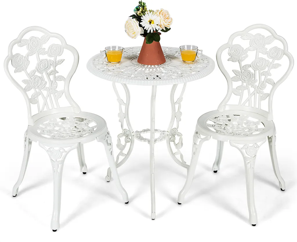 Ensemble bistrot de jardin blanc en aluminium idéal pour petit balcon cosy