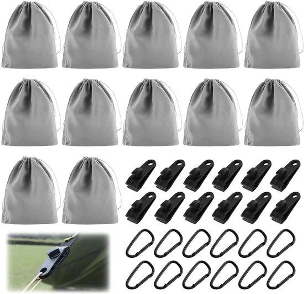 Lestage pour rideau extérieur gris avec attaches et 12 mousquetons inox