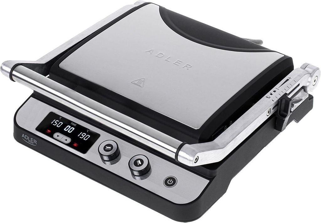 JUNG ADLER AD3059 Kontaktgrill 2in1, 2 Abnehmbare Platten, LED Display, Timer, Doppel Grillfläche, separate Temperaturregulierung, Tischgrill