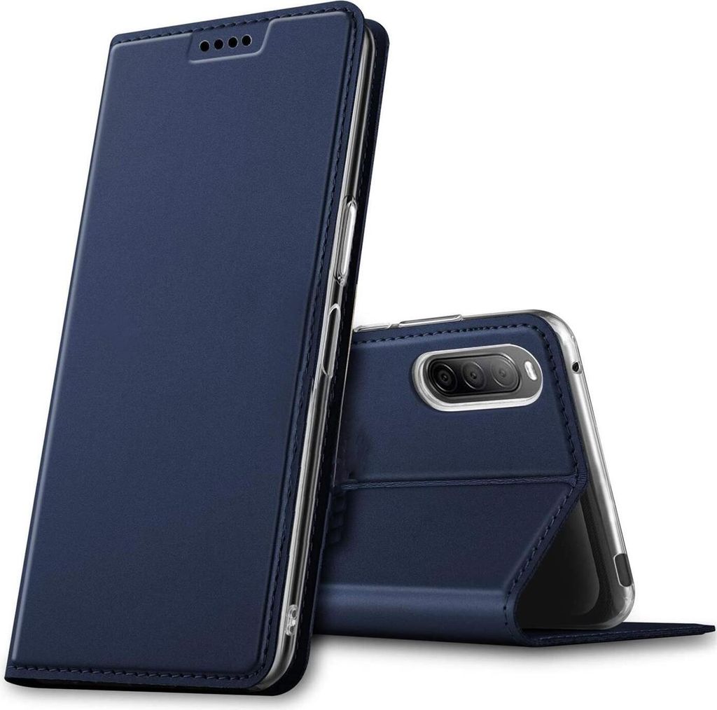 Conie Ultra Slim Klapp Tasche für Sony Xperia 10 II Kartenfach Hülle Rundumschutz in Blau