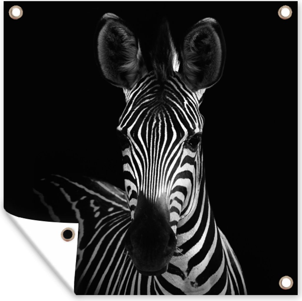 MuchoWow 50x50 cm Outdoor-Poster Gartendeko Sichtschutz Garten Poster für den Garten Zebra - Schwarz - Weiß - Tiere