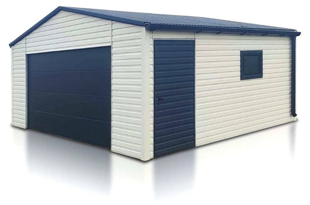 Fertiggarage Einzelgarage 6x5m Weiß Satteldach Sektionaltor