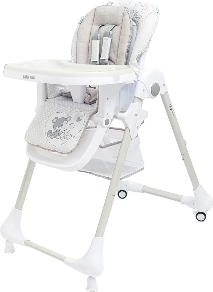 Chaise haute Baby Mix grise pliable avec dossier confortable pour enfant