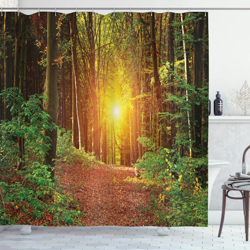 Tenda Doccia 175x180 ABAKUHAUS Verde Marrone - Tessuto Alta Qualità