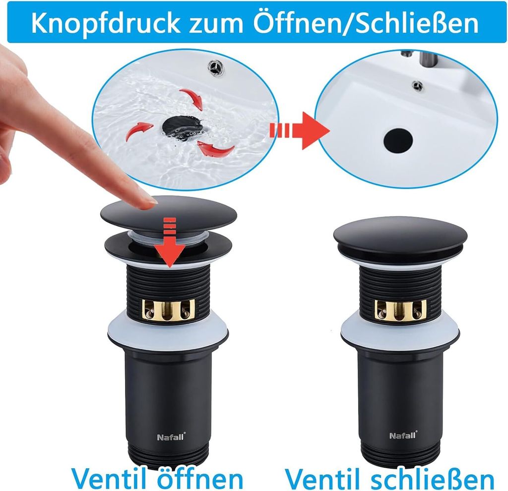 Nafall Ablaufgarnitur Waschbecken Mit Überlauf - Pop Up Produktbild 4