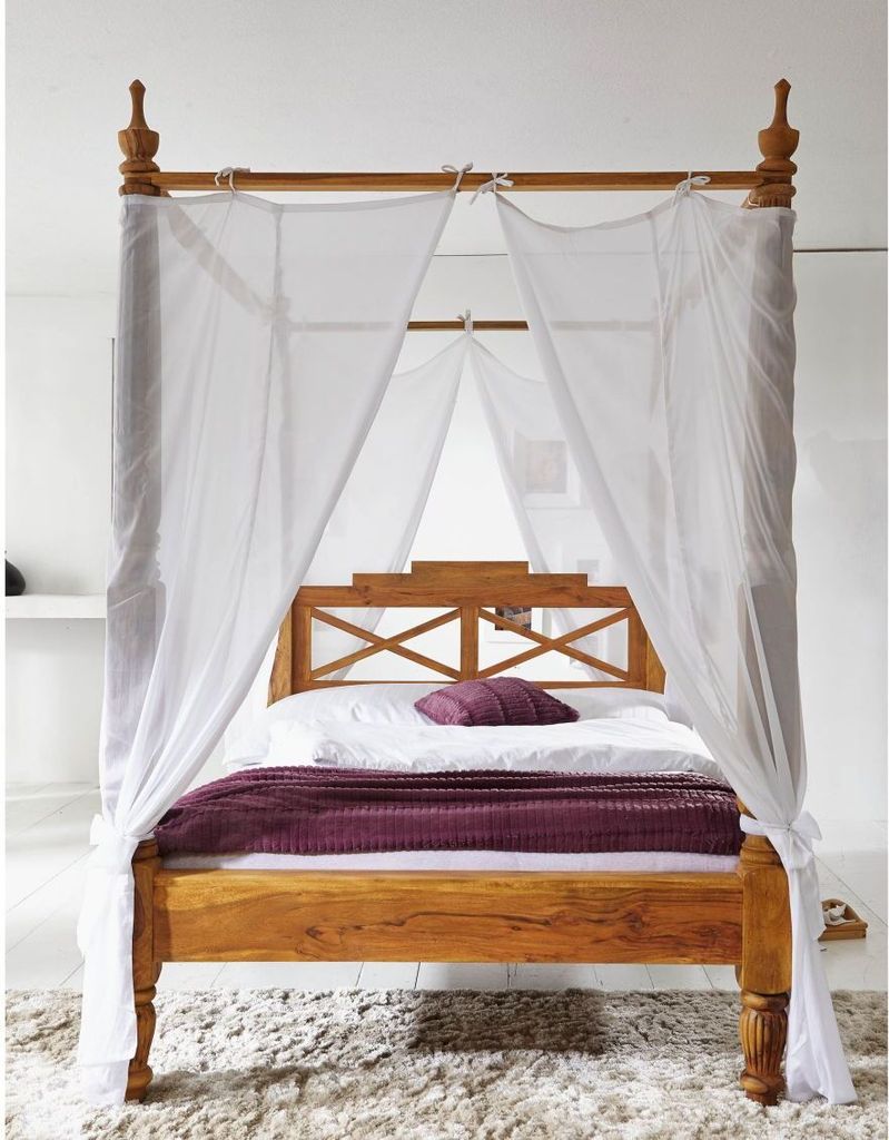 MASSIVMOEBEL24 Himmelbett Sheesham 140x200x224  braun geölt Produktbild 