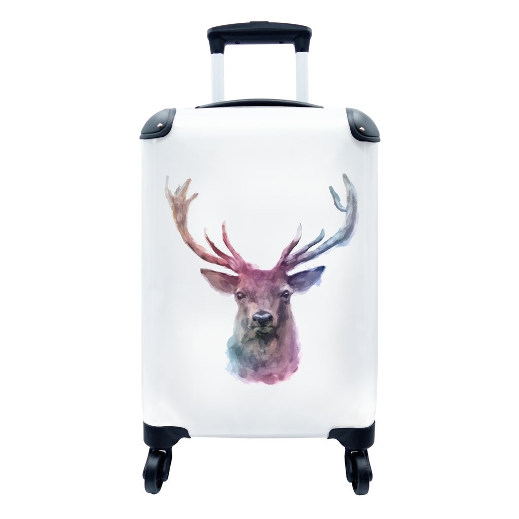 MuchoWow Koffer Handgepäck Trolley Rollkoffer Kleine Reisekoffer mit 4 Rollen - Hirsche - Aquarell - Weiß - Cabin Size < 55x40x23 cm & 55x40x20...