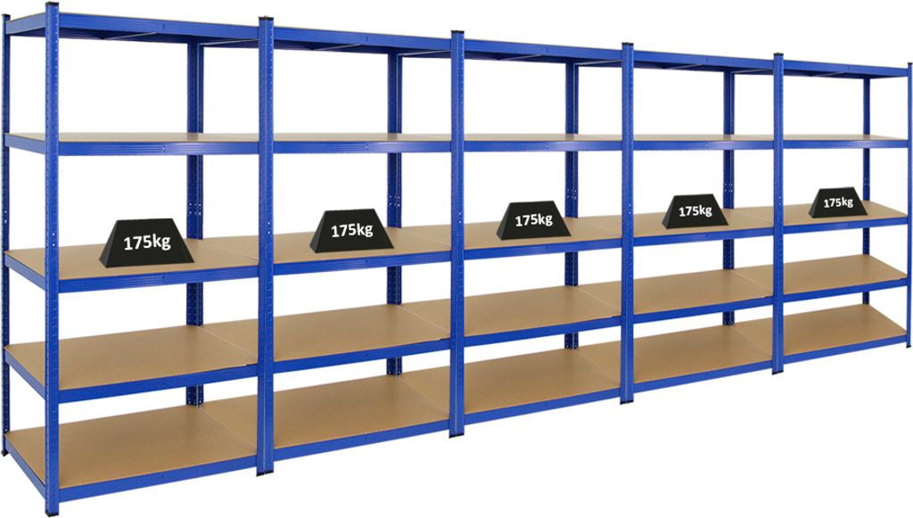 Mega Deal | 5x Schwerlastregal TAURUS | HxBxT 180x90x60cm | Fachlast 175kg | Blau
