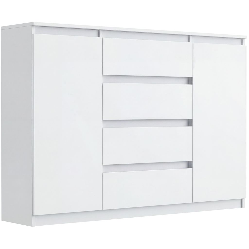 Modna KOMODA 140 SZAFKA 4 SZUFLADY 3 PÓŁKI BIAŁA R-140-S4 Zdjęcie produktu 
