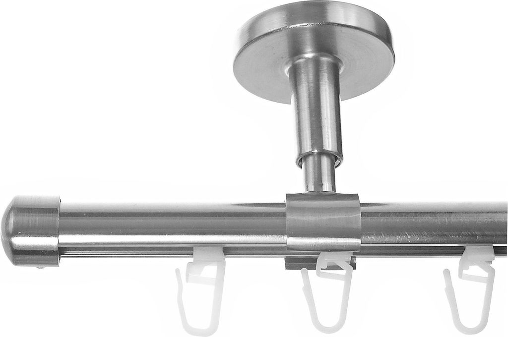 BASIT Innenlauf Gardinenstange Edelstahl Look 16mm Deckenträger 1-läufig modern Kappe D70 E17