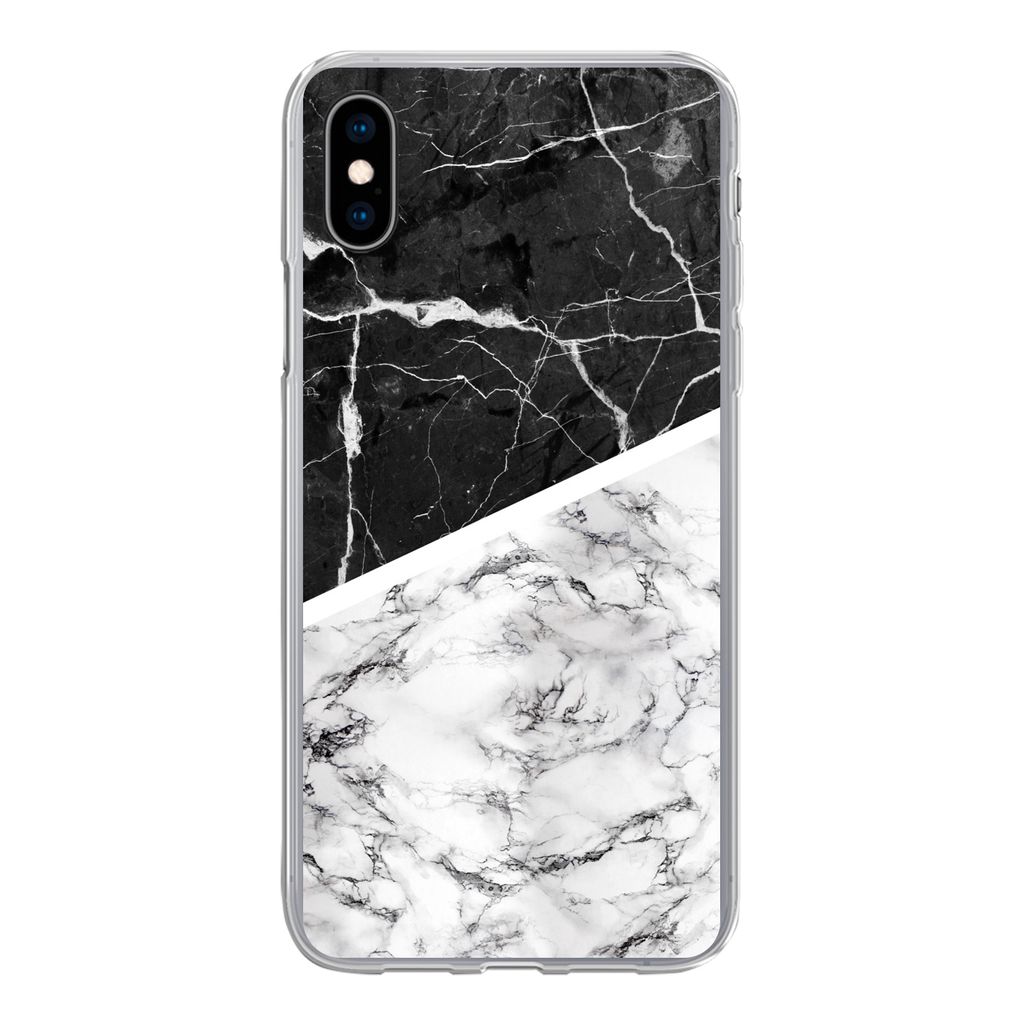 MuchoWow Handyhülle Schutzhülle Hülle für iPhone Xs Marmor - Schwarz - Weiß Silikon Softcase Handy Hülle - Handytasche