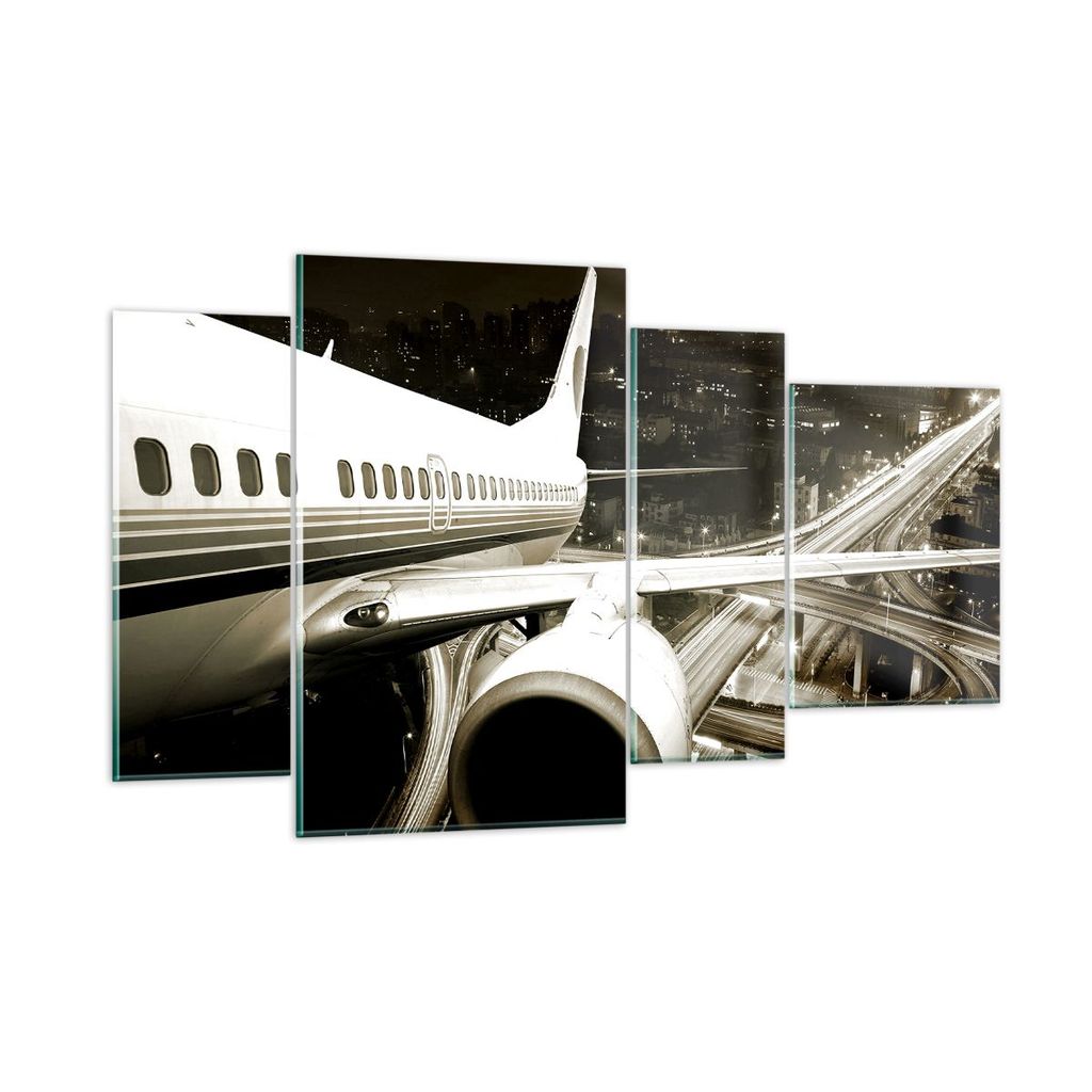 Bilder auf glas - Flugzeug Straßen Stadt - 120x70cm - Glasbilder - Wandbilder - Kunstdruck - zum Aufhängen bereit - Wanddekoration aus Glas - Gla...