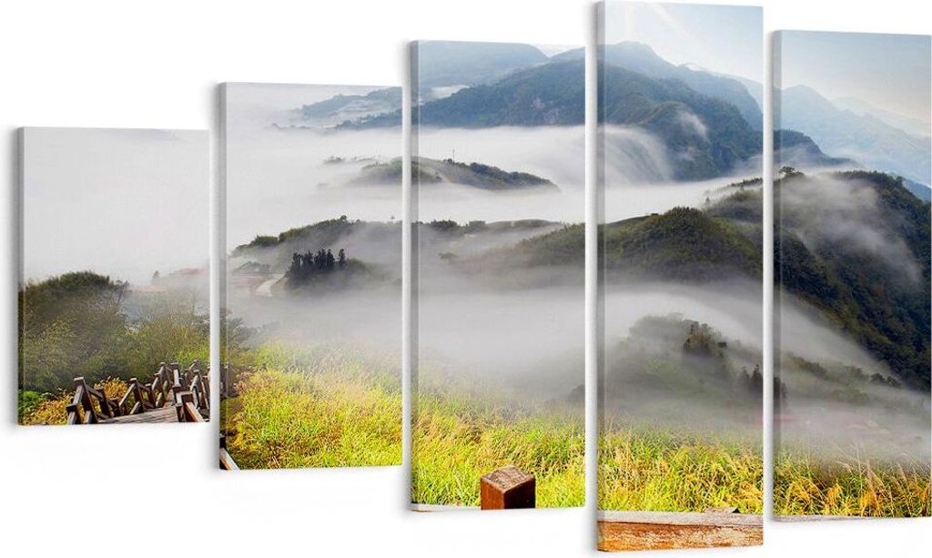 Bild auf Leinwand - Leinwandbild - Asien schönheit berg landschaft - 100x60cm - Wand Bild - Wanddeko - Leinwanddruck - Bilder - Kunstdruck - Leinw...