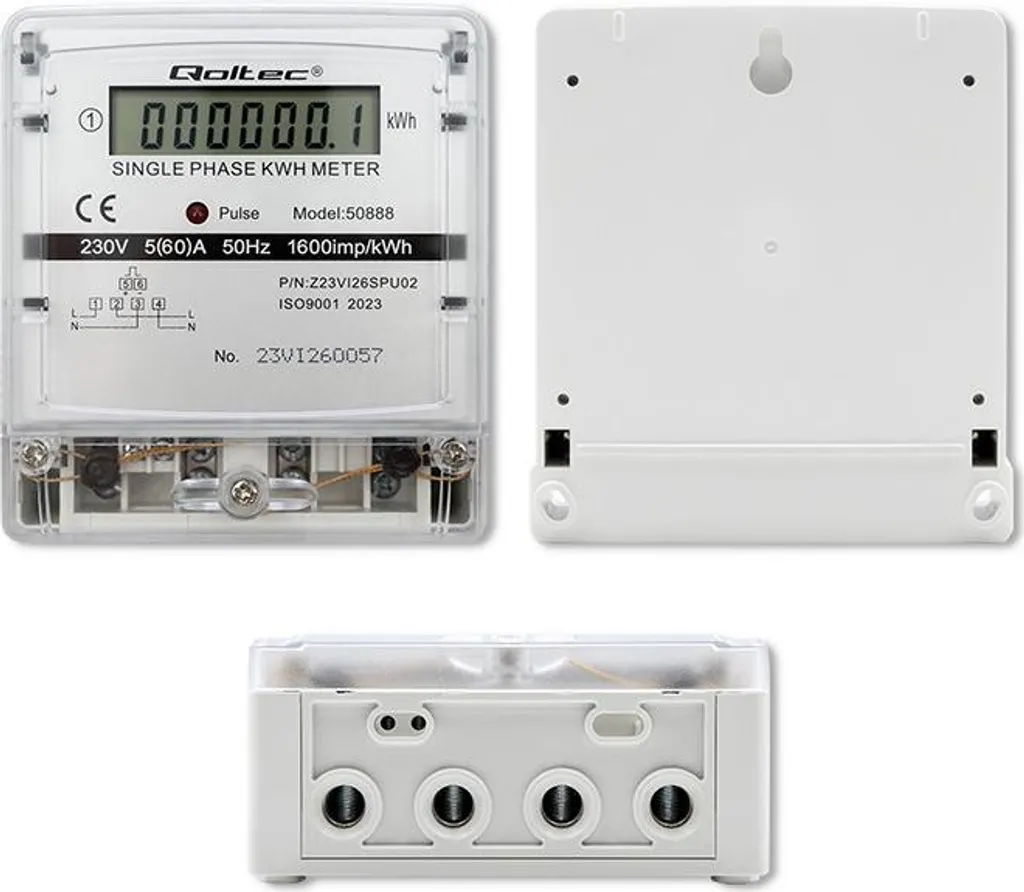 Compteur électrique LCD 230V Qoltec haute précision et format compact