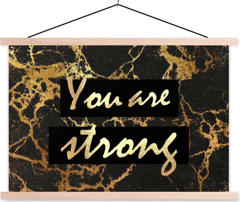 MuchoWow Textilposter Zitat - Macht - Marmor - Gold 60x40 cm mit holzfarbenen Rahmen - Bilder