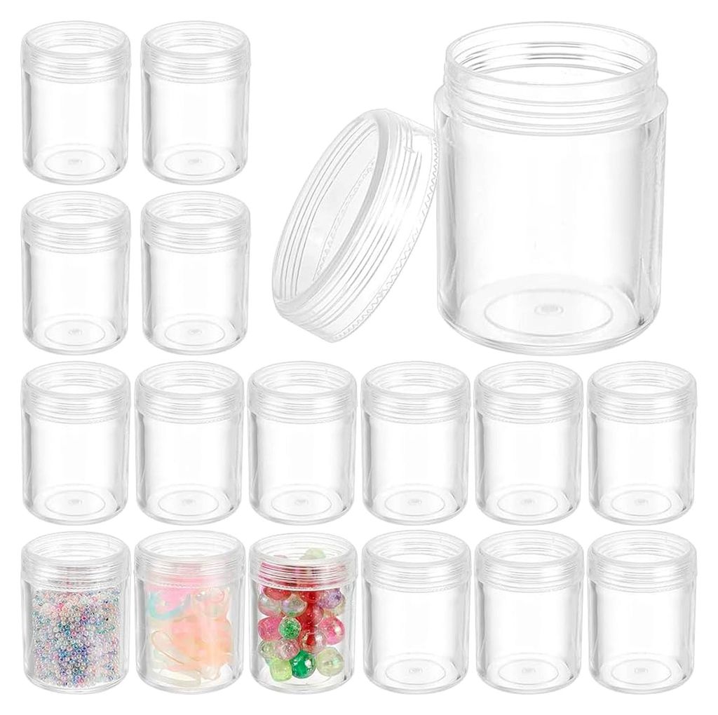 24 Pack 1,5"x 2"(40ml) leere klare Kunststoff Bead Vorratsbehalter Glas mit abgerundeten Schraubdeckel fur Perlen, Nail Art, Glitter, Make-up, Kosm...