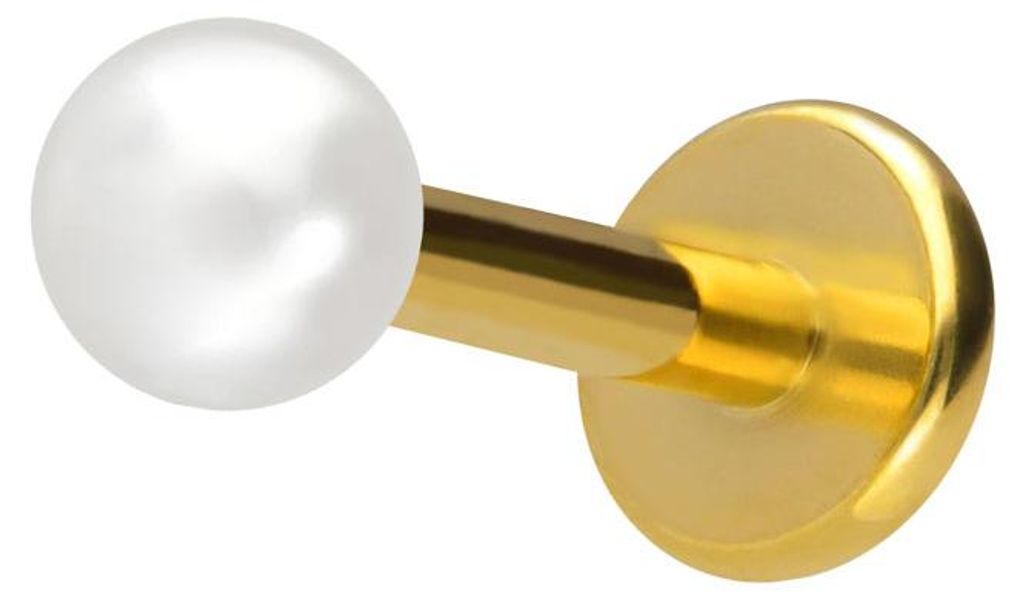 Ohrpiercing, Nasenpiercing Titan Labret mit Innengewinde SYNTHETISCHE PERLE Gold Stablänge: 6mm | Stabstärke: 1,2mm | Perlengröße: 3mm