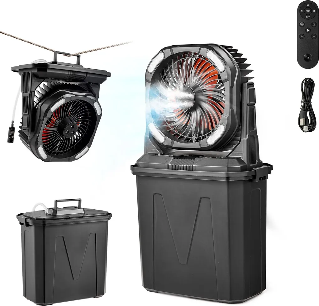 Ventilateur brumisateur 9 litres autonome avec éclairage LED 5 modes
