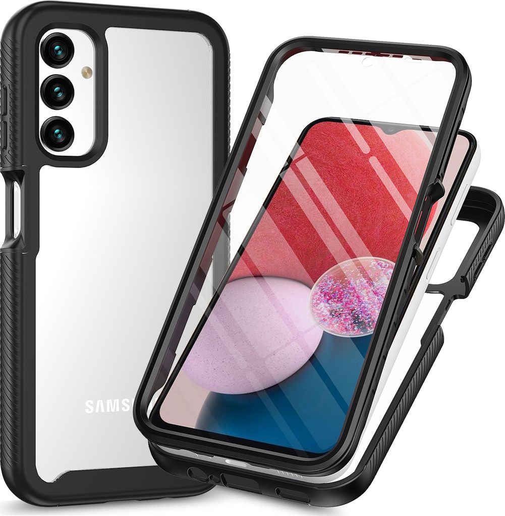 Galaxy A14 5G Hülle, Bumper mit Eingebautem Displayschutz 360 Grad Komplettschutz Schutzhülle für Samsung Galaxy A14 5G Schwarz
