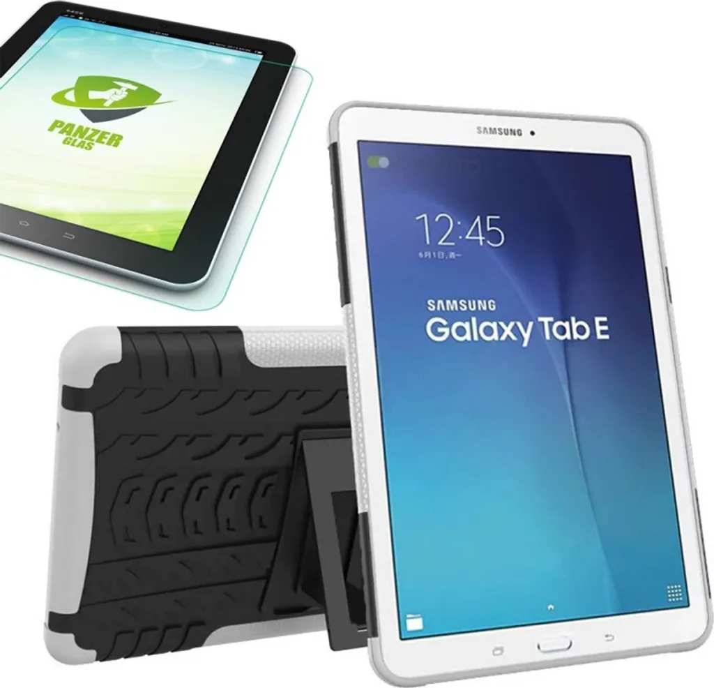 Custodia ibrida da esterno bianca per Samsung Galaxy Tab E 9.6 T560 + vetro temperato 0.4 - 1