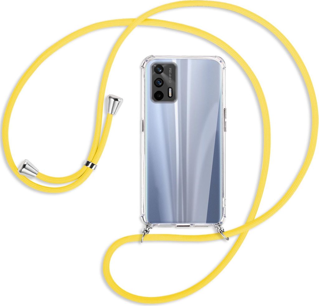 Handykette Backcover-Schutzhülle mit Band (Metall silberfarben) für Realme GT 5G (RMX2202) - gelb