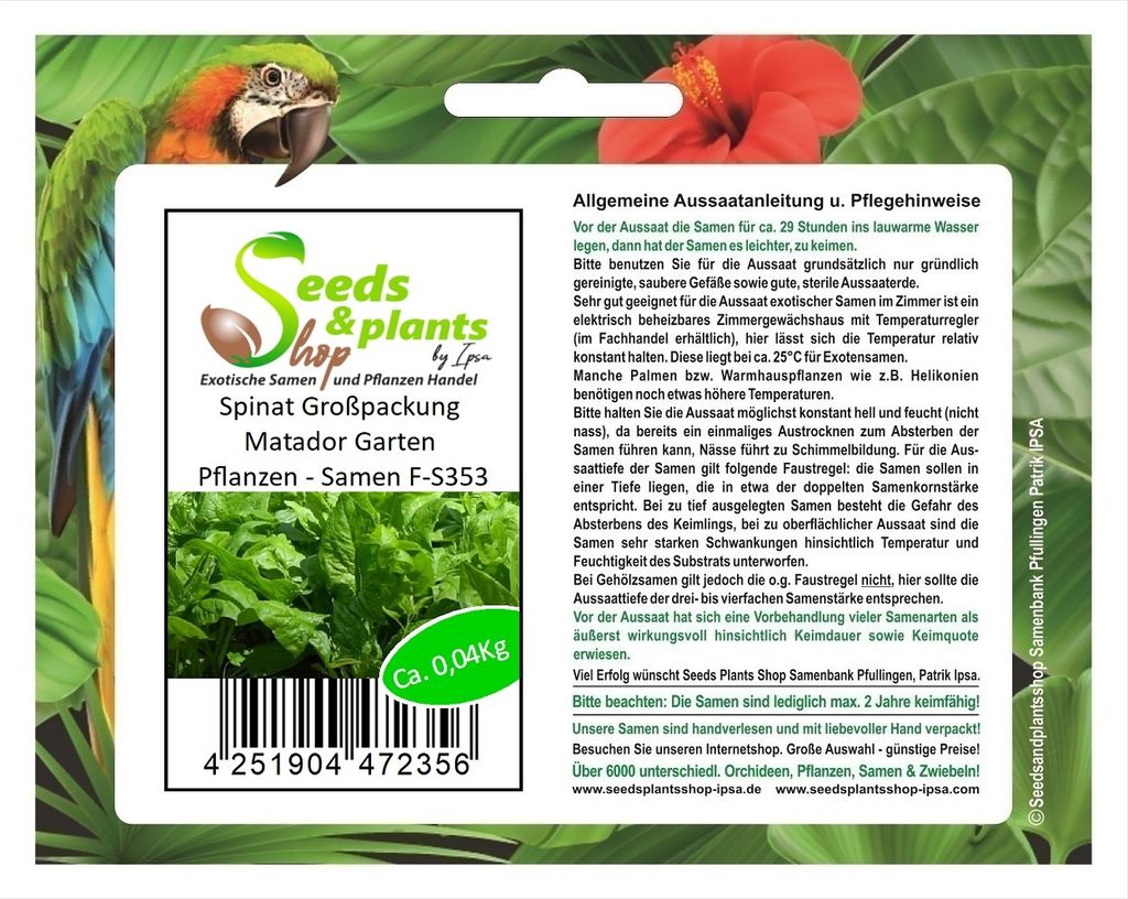 40 g Spinat Großpackung Matador Garten Pflanzen - Samen F-S353