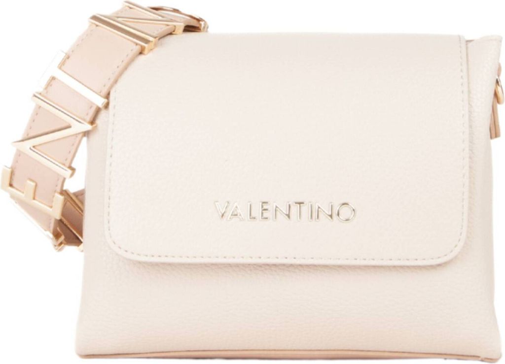 A studio shot of a cream-colored Valentino handbag.