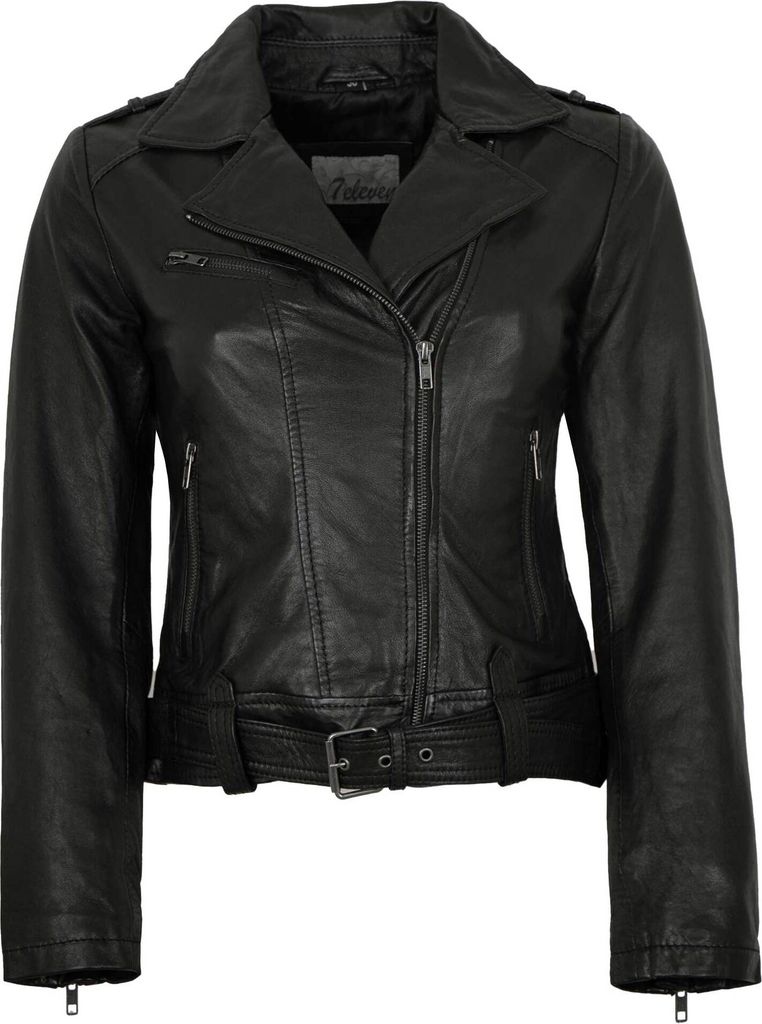 7eleven - Damen Lederjacke Bikerjacke Lammnappa schwarz : 42